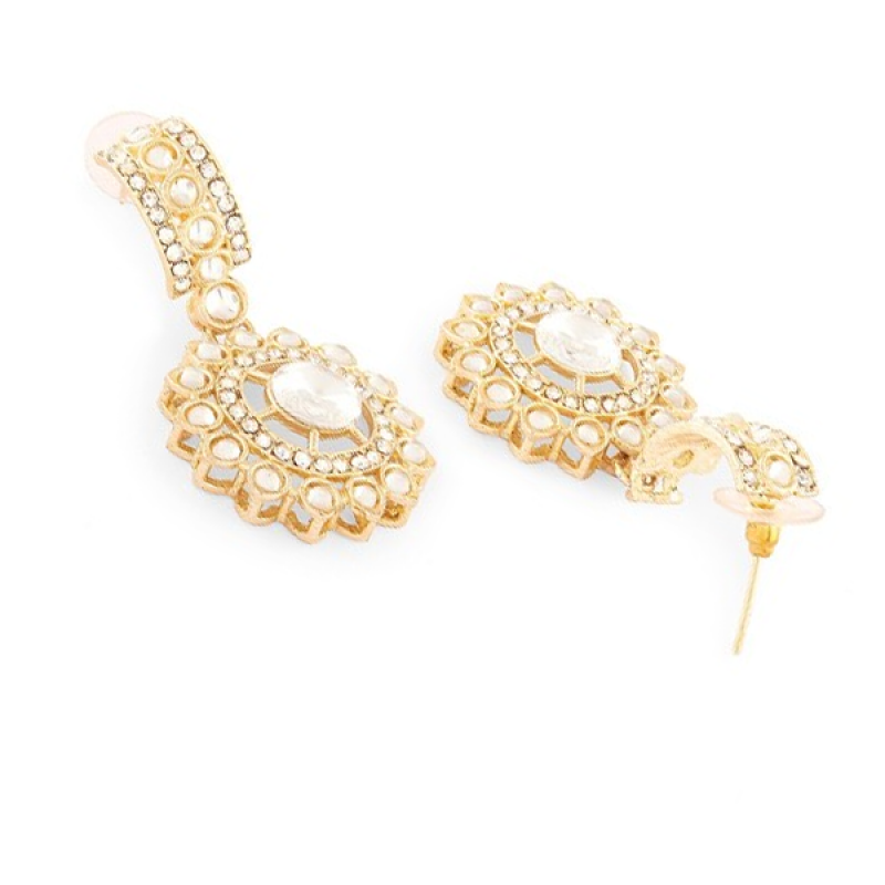 Gold-Plated Stones Studded Jewellery Set"Occasion : Ethnic Base Metal : Alloy Stone Type : Artificial Stones Type : Necklace and Earrings Plating : Go